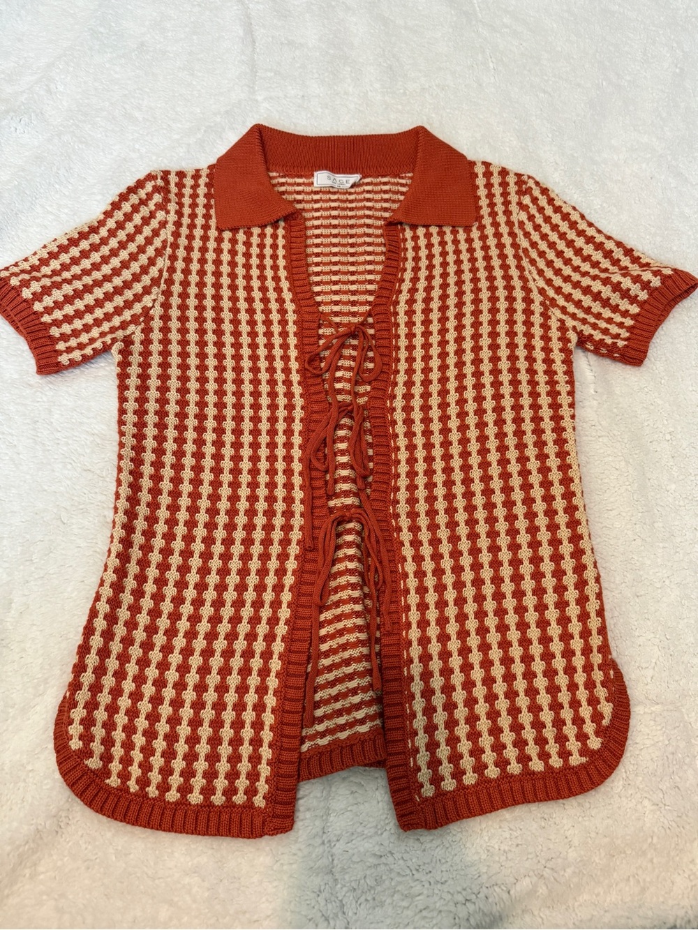 Sage Rust & Cream Short-Sleeve Knit Cardigan